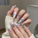 Blush Glitter Press-On Nails with Silver Butterfly Charms - Sweet Acrylic False Nails