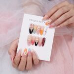 Hand-Painted Floral Press On Nails with Marble & Line Art - Elegant Almond False Nails